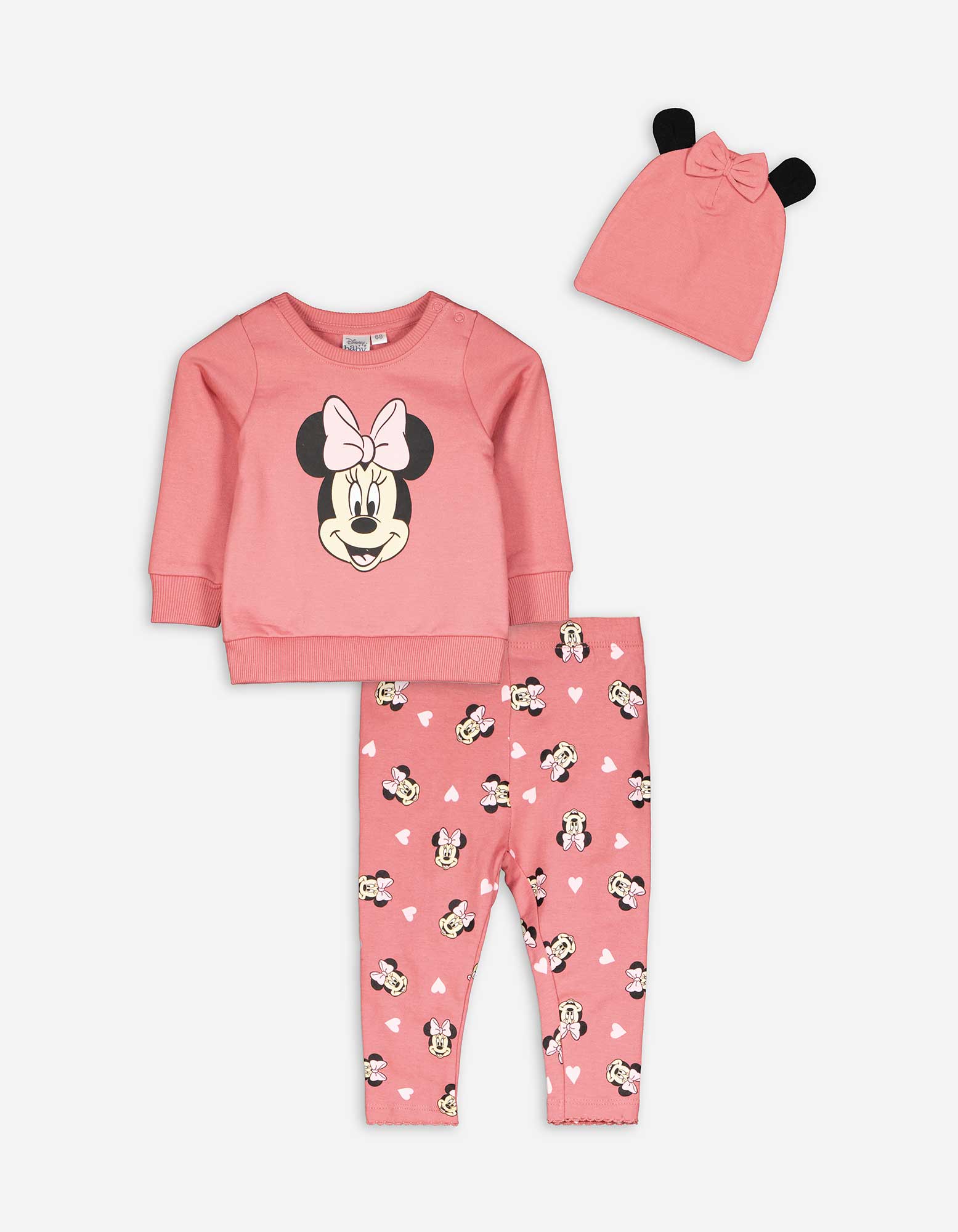 Baby Set aus Sweatshirt, Hose und Mütze - Minnie Mouse, Takko, rosa