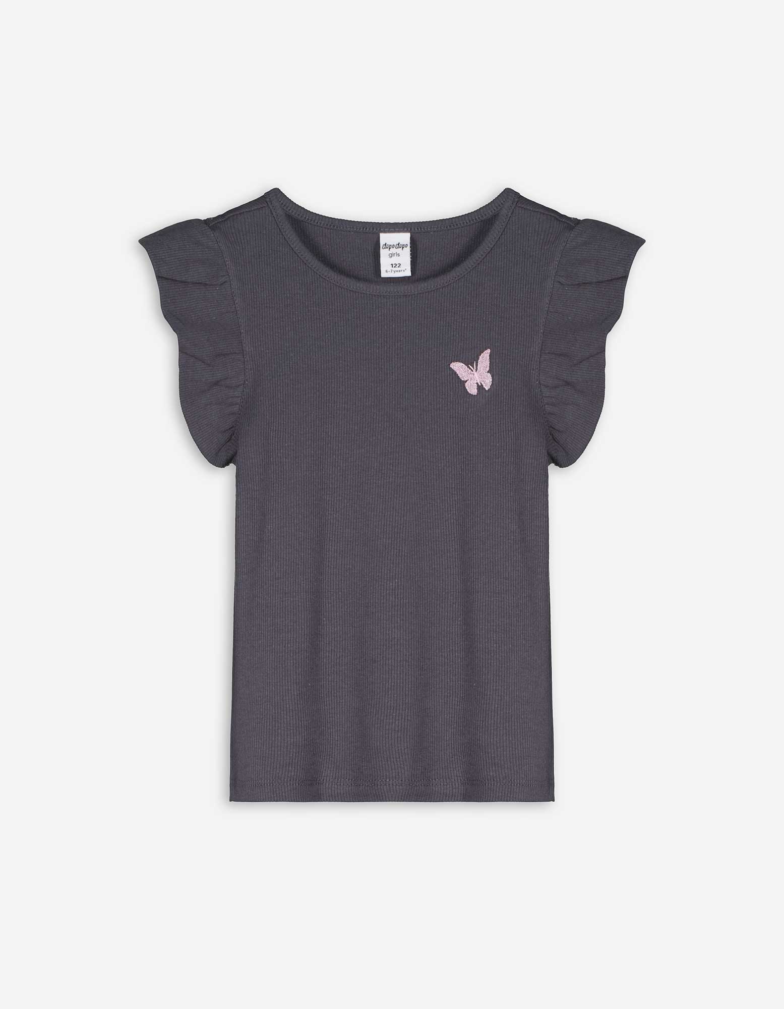 Kinder T-Shirt - Ärmel mit Volants, Takko, dunkelgrau