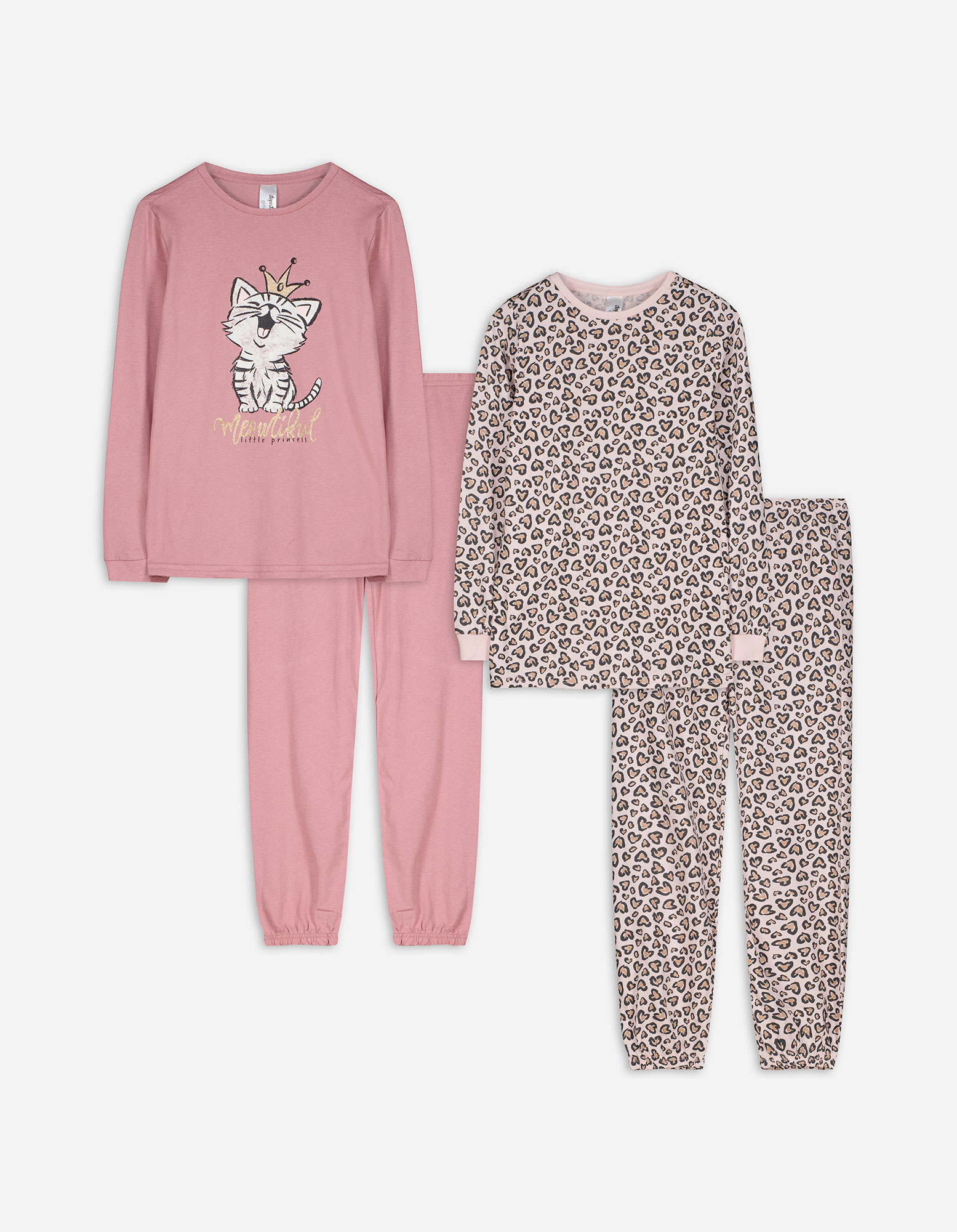 Kinder Pyjama Set aus Langarmshirt und Hose  - 2er-Pack, Takko, rosa