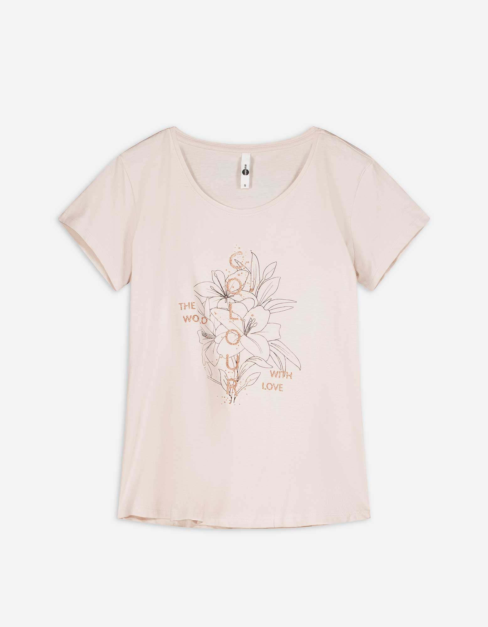 Damen T-Shirt - Glitzerprint, Takko, beige XS