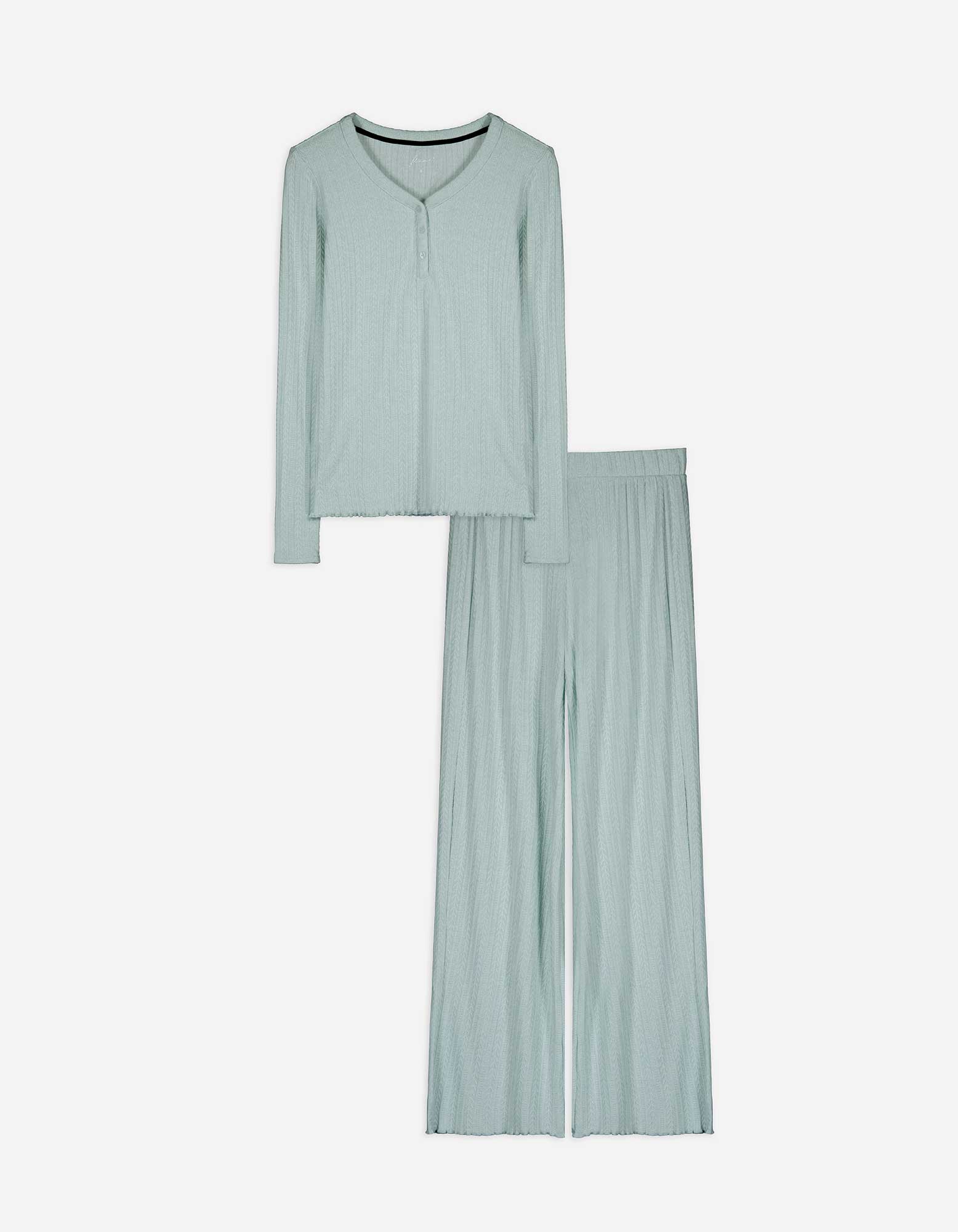 Damen Pyjama Set aus Shirt und Hose - Strukturiertes Material - hellgrün, Takko, hellgrün XS