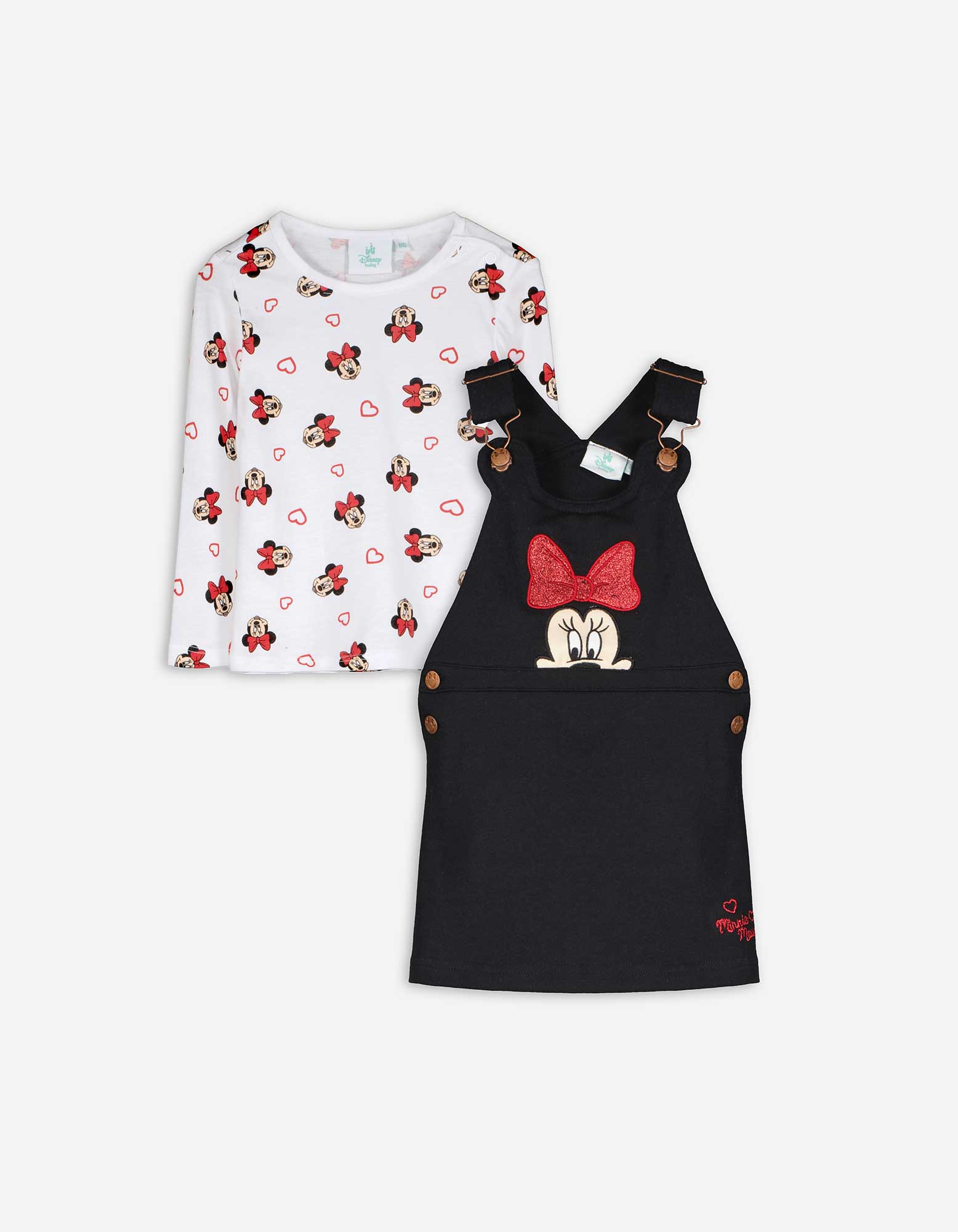 Kinder Set aus Langarmshirt und Latzkleid - Minnie Mouse - schwarz, Takko, schwarz