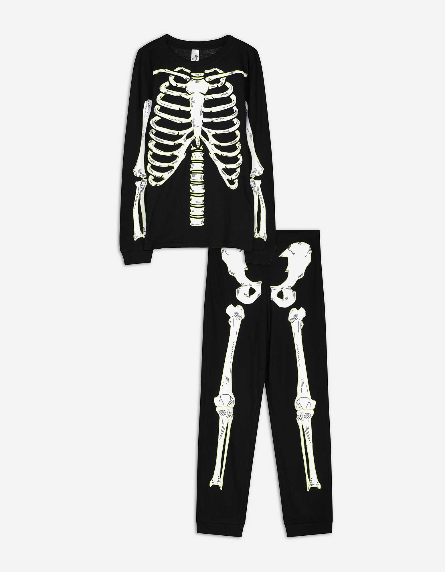 Kinder Pyjama Set aus Langarmshirt und Hose  - Leuchtet im Dunklen - schwarz, Takko, schwarz