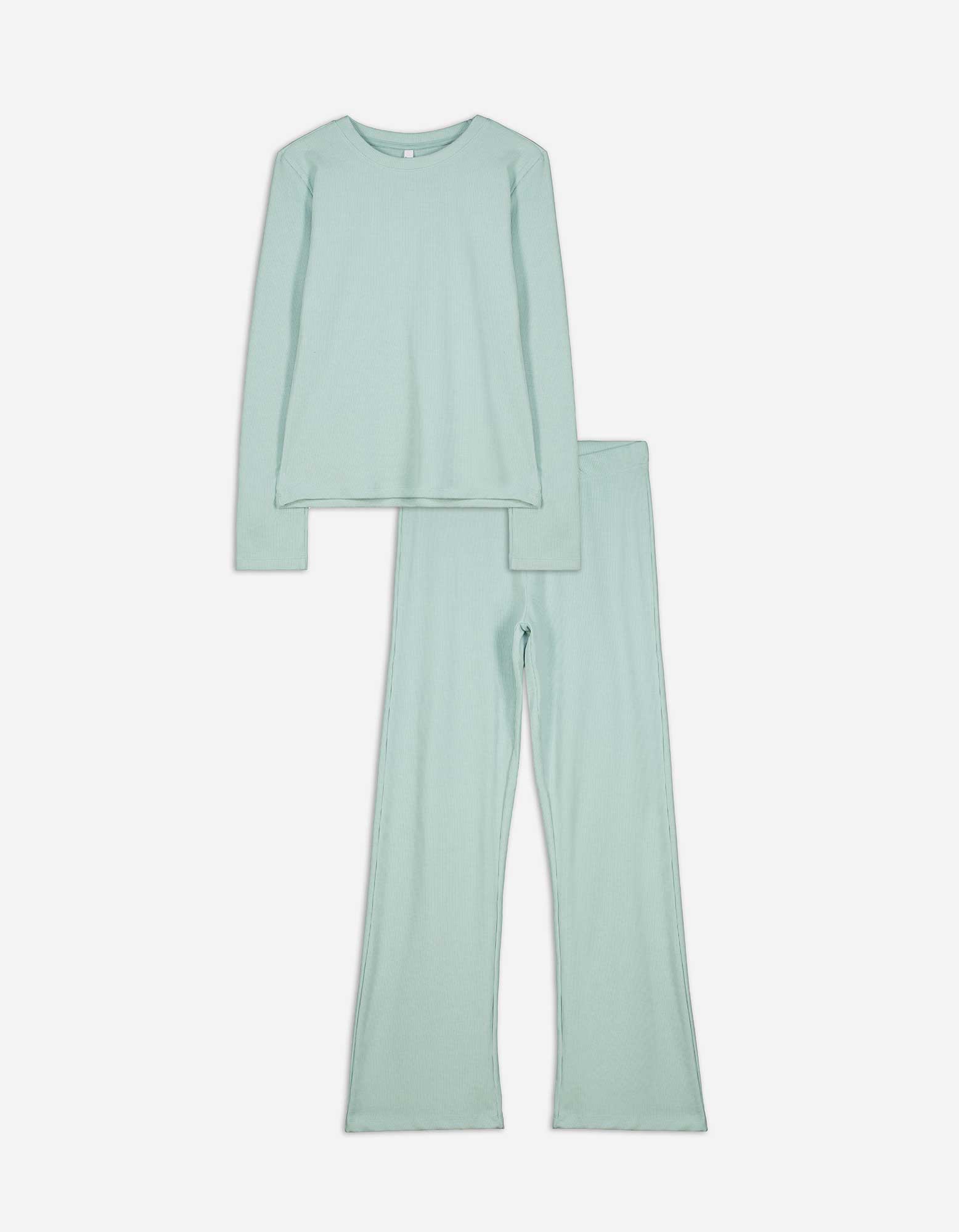 Damen Pyjama Set aus Shirt und Hose - grün, Takko, grün XL