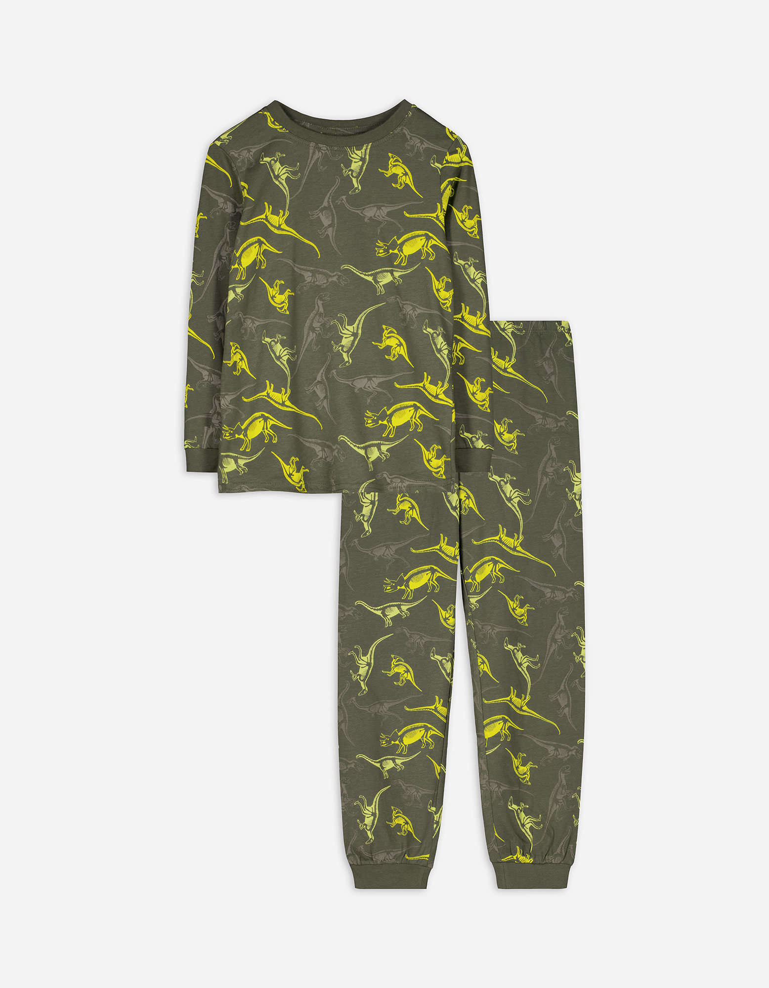 Kinder Pyjama Set aus Langarmshirt und Hose - dunkelgrün, Takko, dunkelgrün