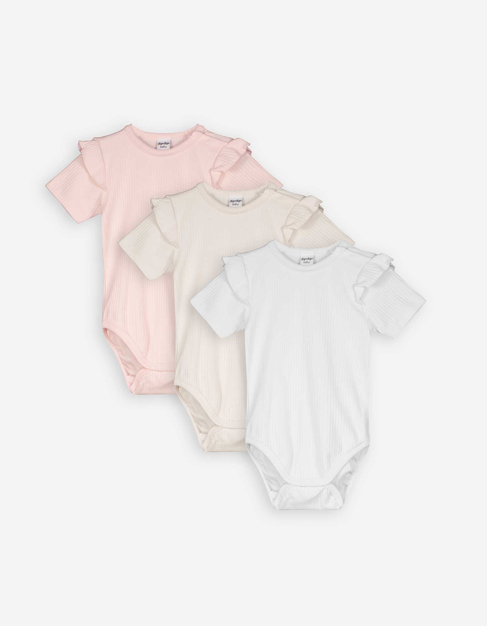 Baby Kurzarmbody - 3er-Pack, Takko, weiß