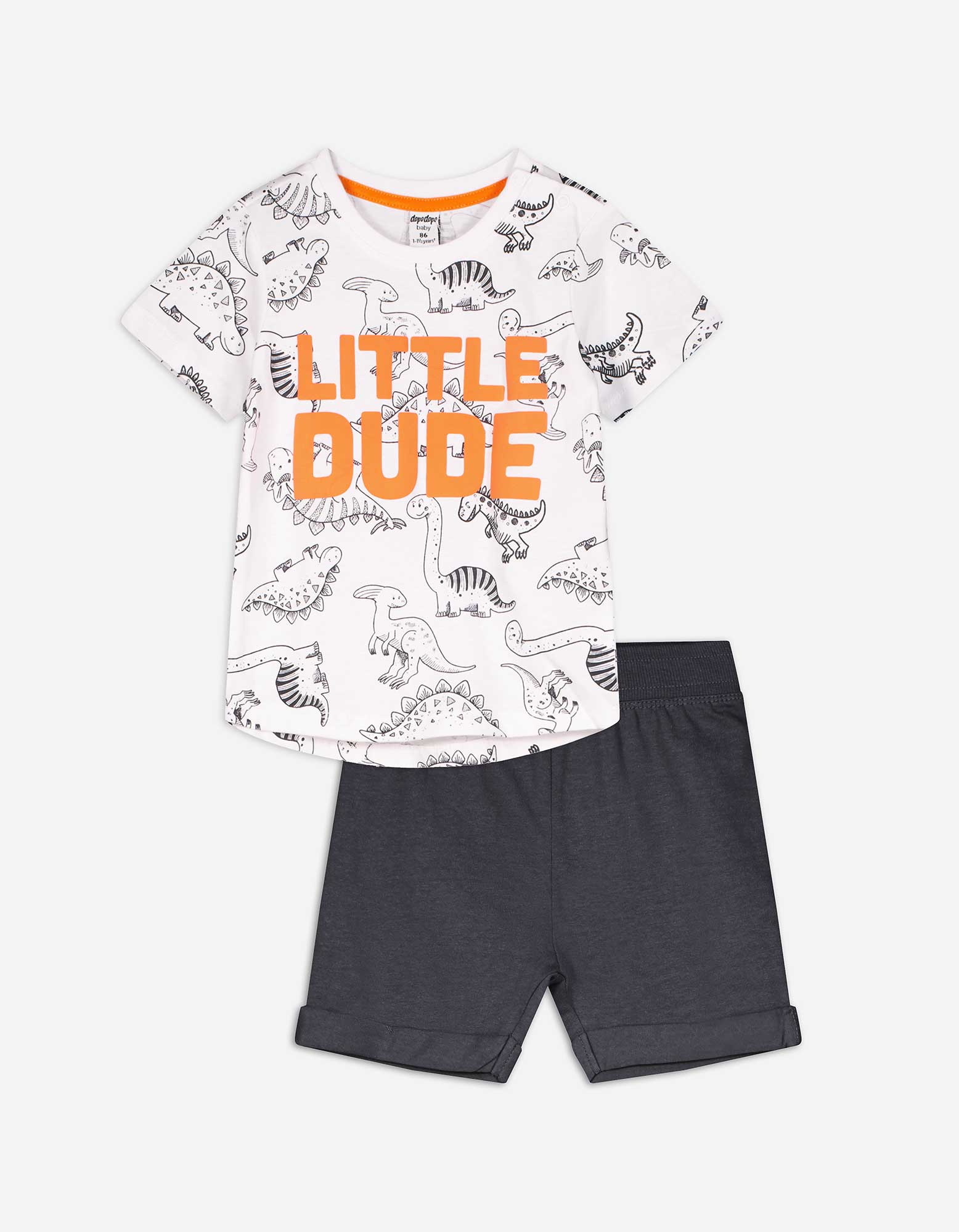 Baby Pyjama Set aus Shirt und Shorts - Dinosaurier, Takko, dunkelgrau