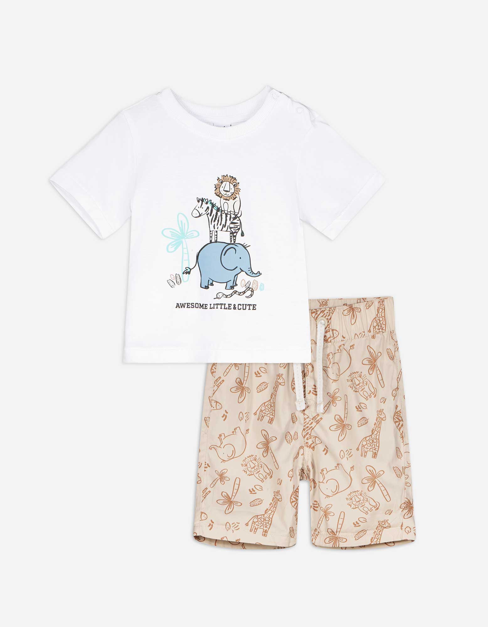 Baby Set aus T-Shirt und Hose - Print, Takko, beige