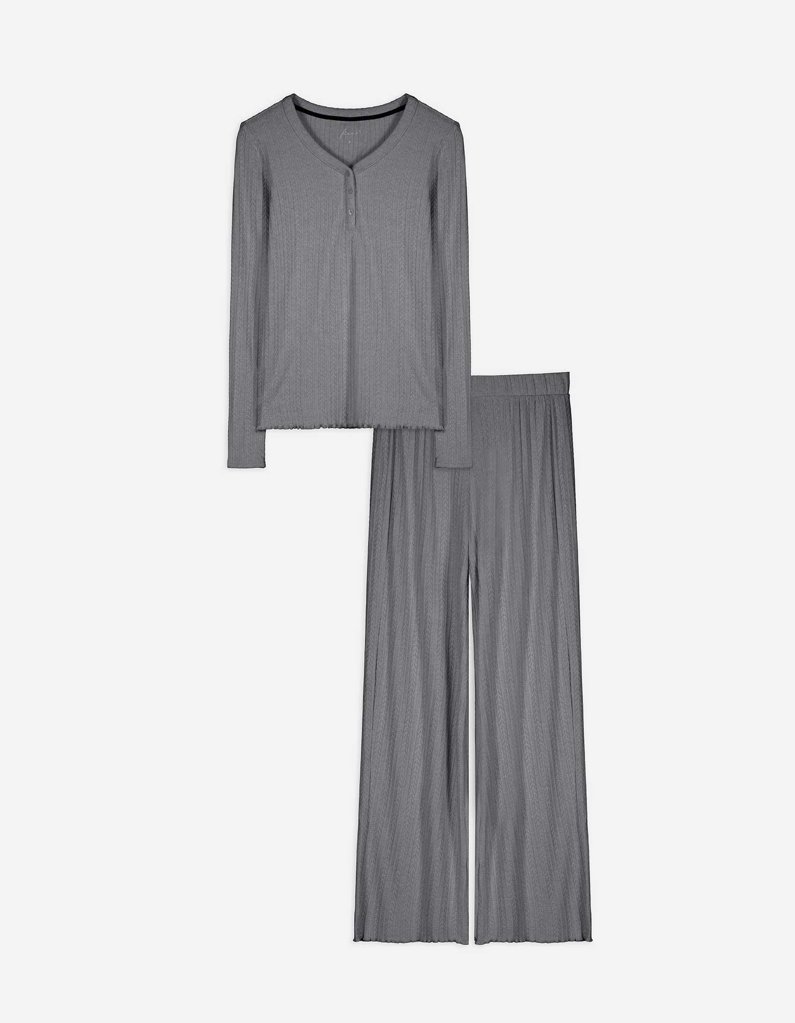 Damen Pyjama Set aus Shirt und Hose - Strukturiertes Material - dunkelgrau, Takko, dunkelgrau XL