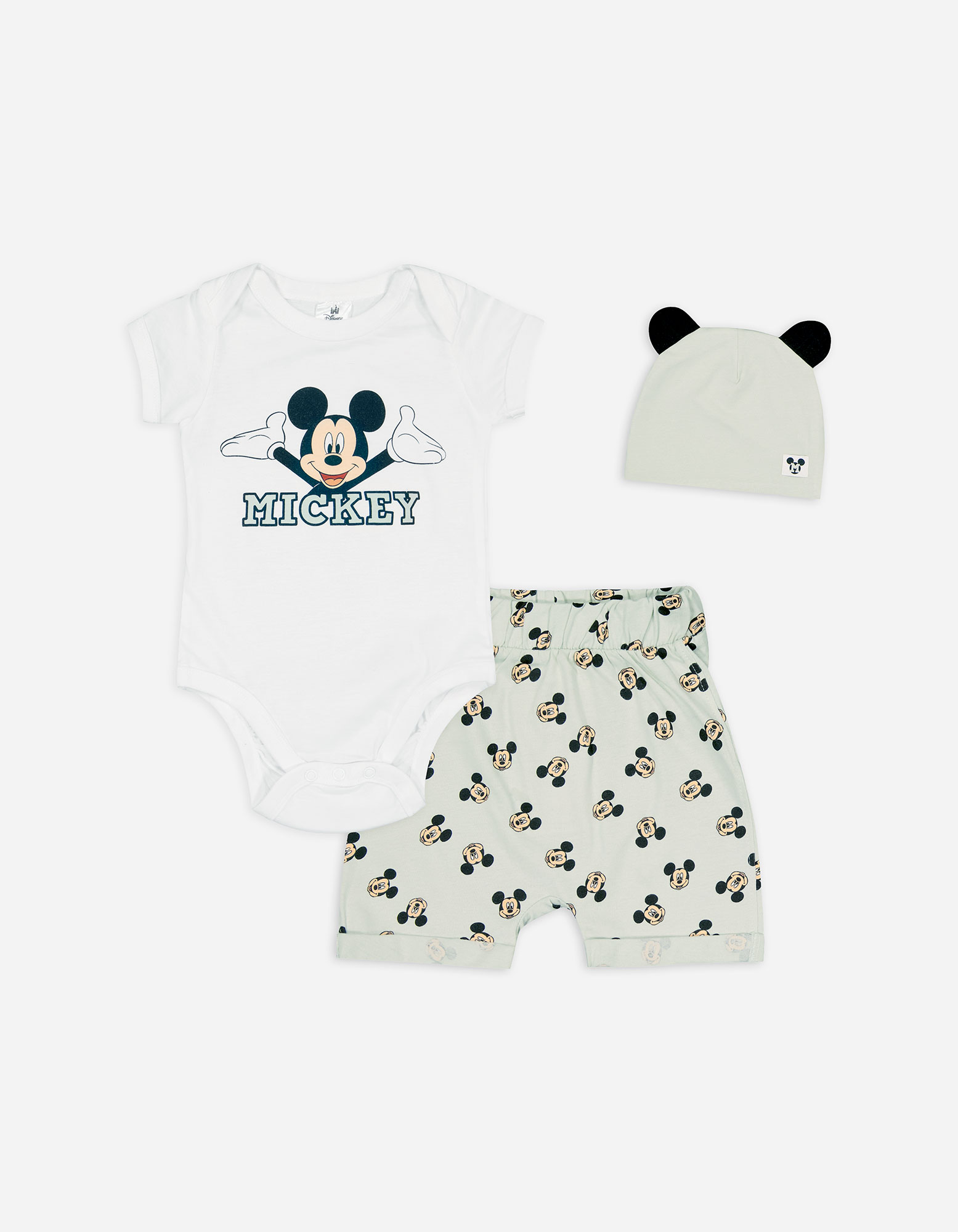 Baby Body, Shorts und Mütze - Mickey Mouse, Takko, grün