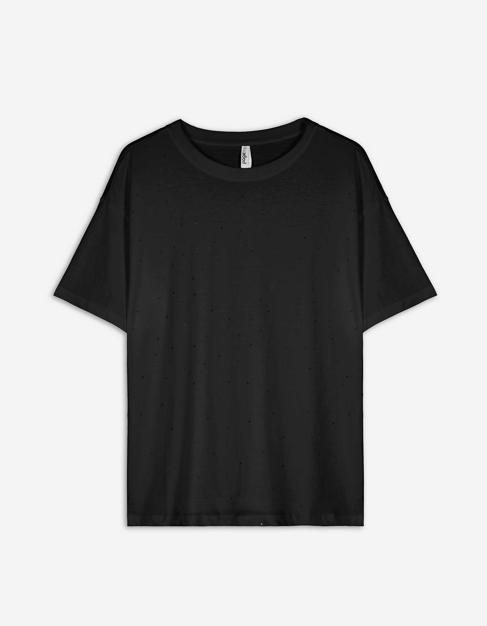 Damen T-Shirt - Zierperlen - schwarz, Takko, schwarz L