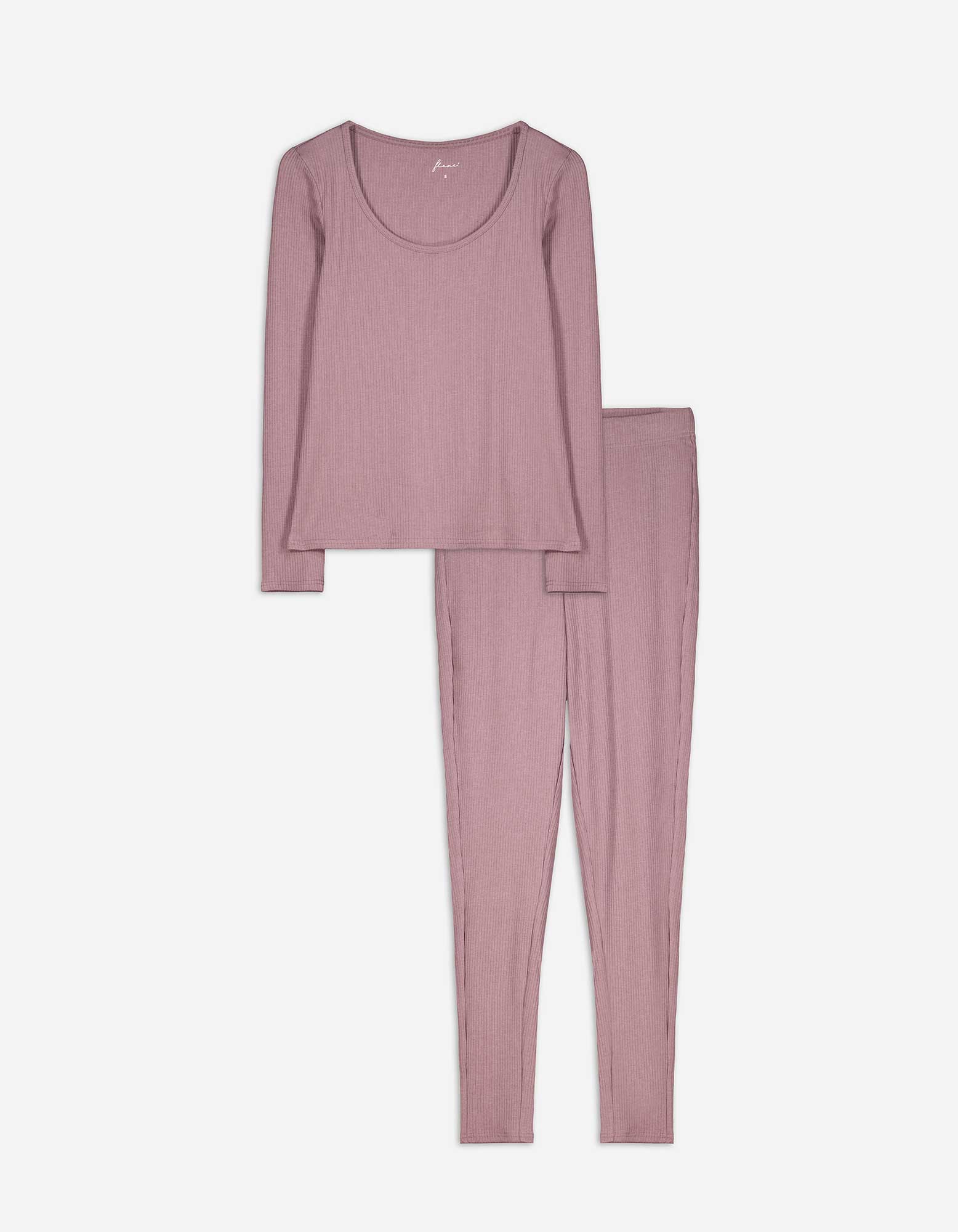 Damen Pyjama Set aus Langarmshirt und Hose  - Rippenstruktur - braun, Takko, braun S