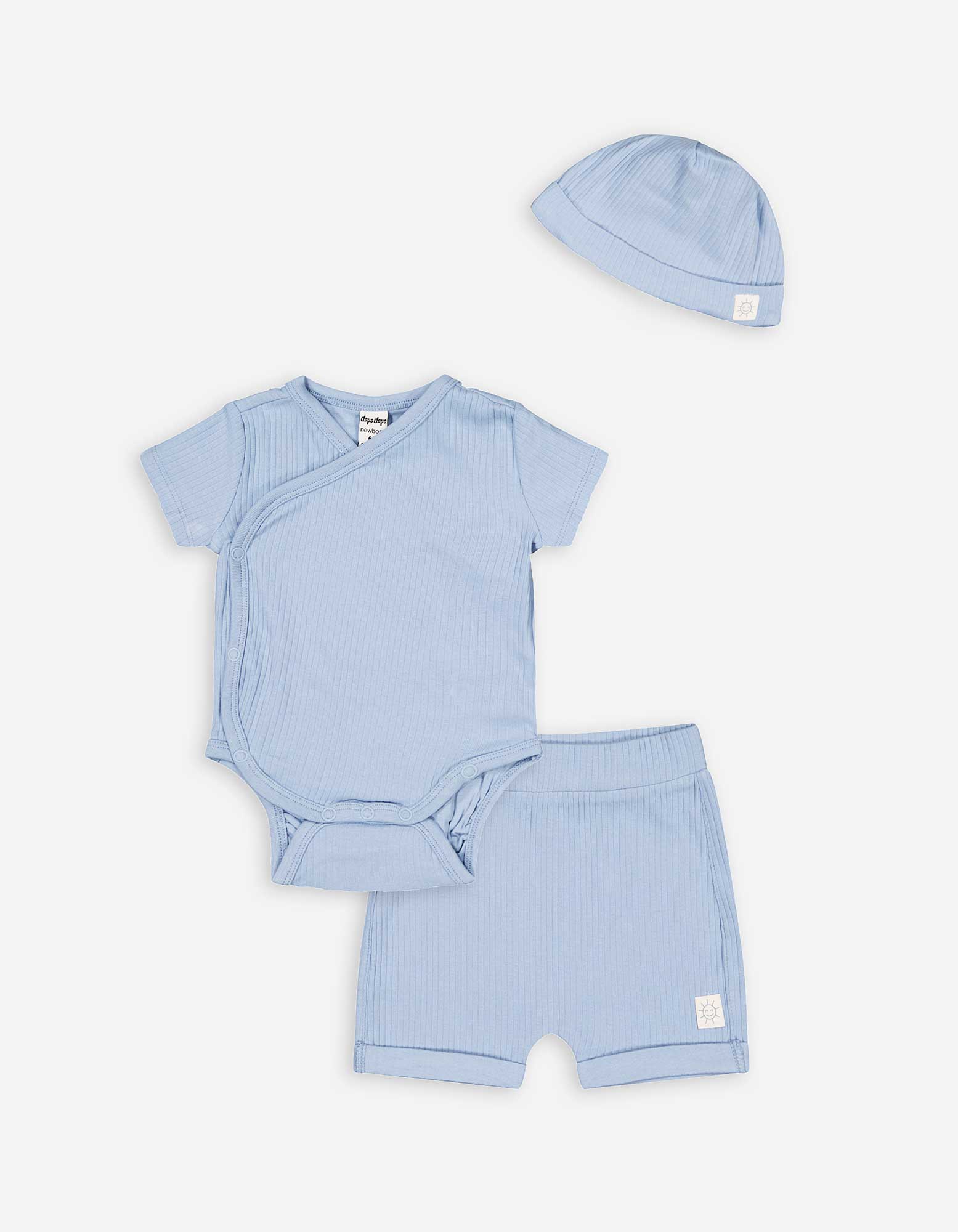 Baby Body, Shorts und Mütze - Rippenstruktur, Takko, hellblau