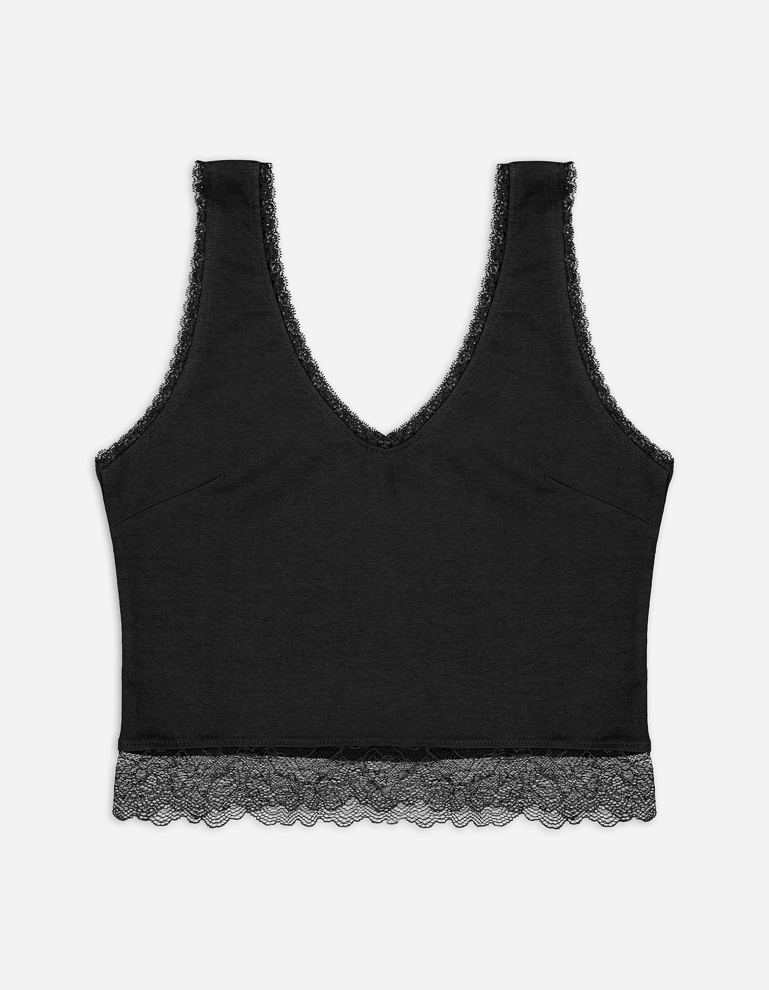 Damen Cropped Top - Spitzenbesatz, Takko, schwarz XL