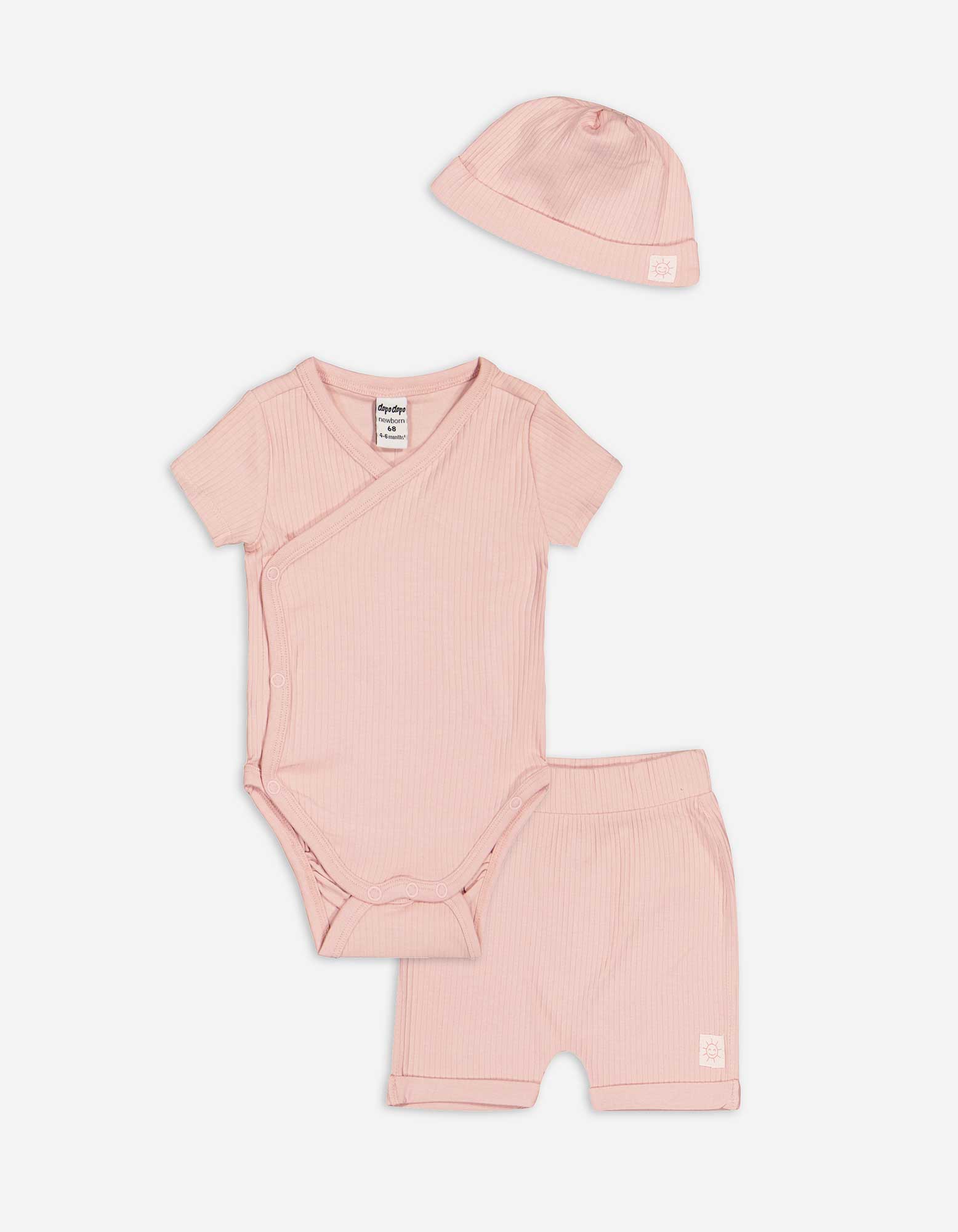 Baby Body, Shorts und Mütze - Rippenstruktur, Takko, rosa