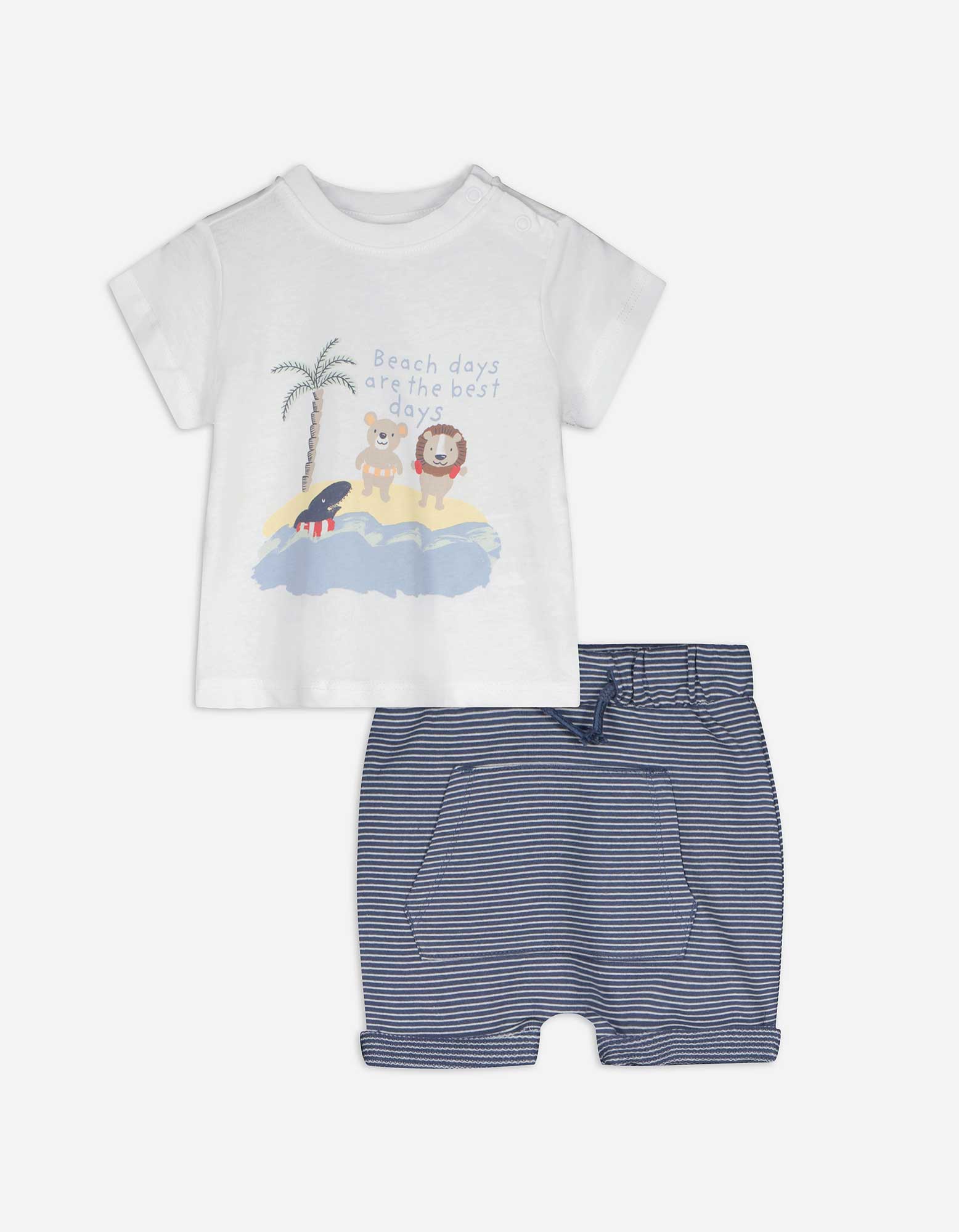 Baby Set aus T-Shirt und Hose - Print, Takko, weiß