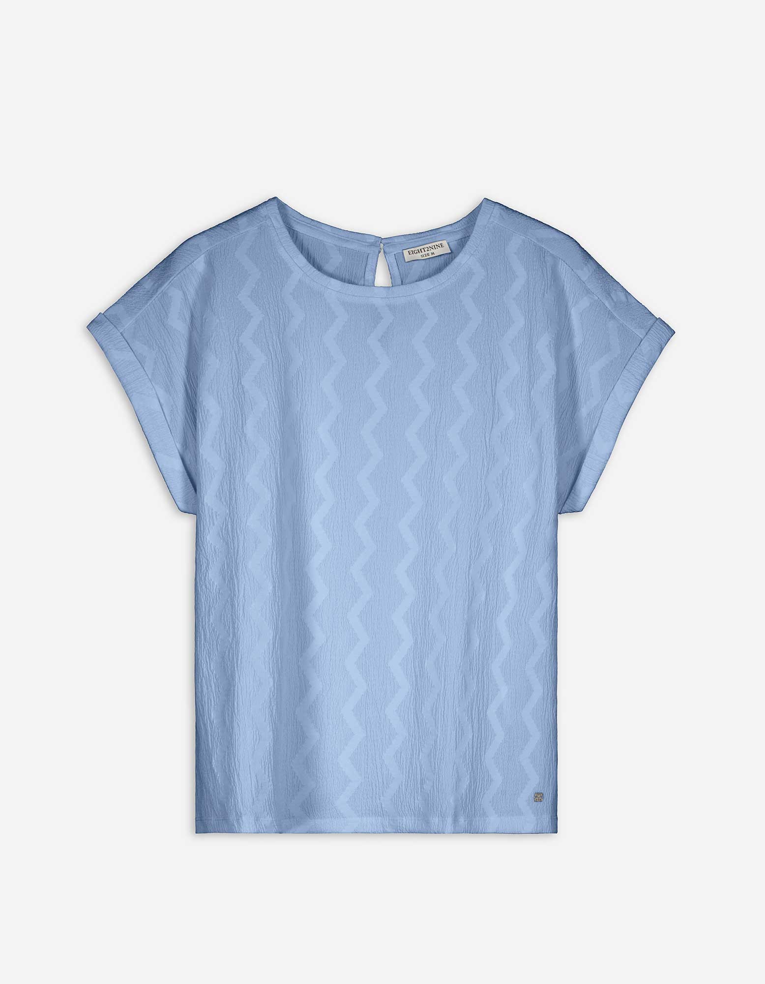 Damen T-Shirt - Ärmel mit fixiertem Aufschlag, Takko, hellblau L