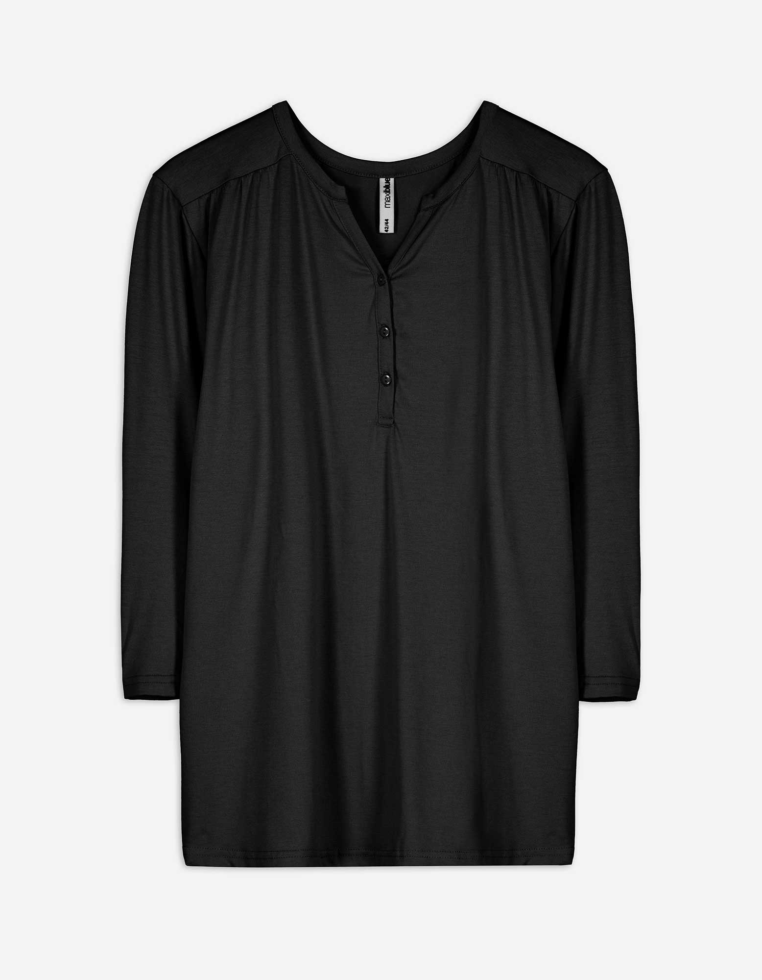 Damen Langarmshirt - Serafino-Ausschnitt, Takko, schwarz, 46/48