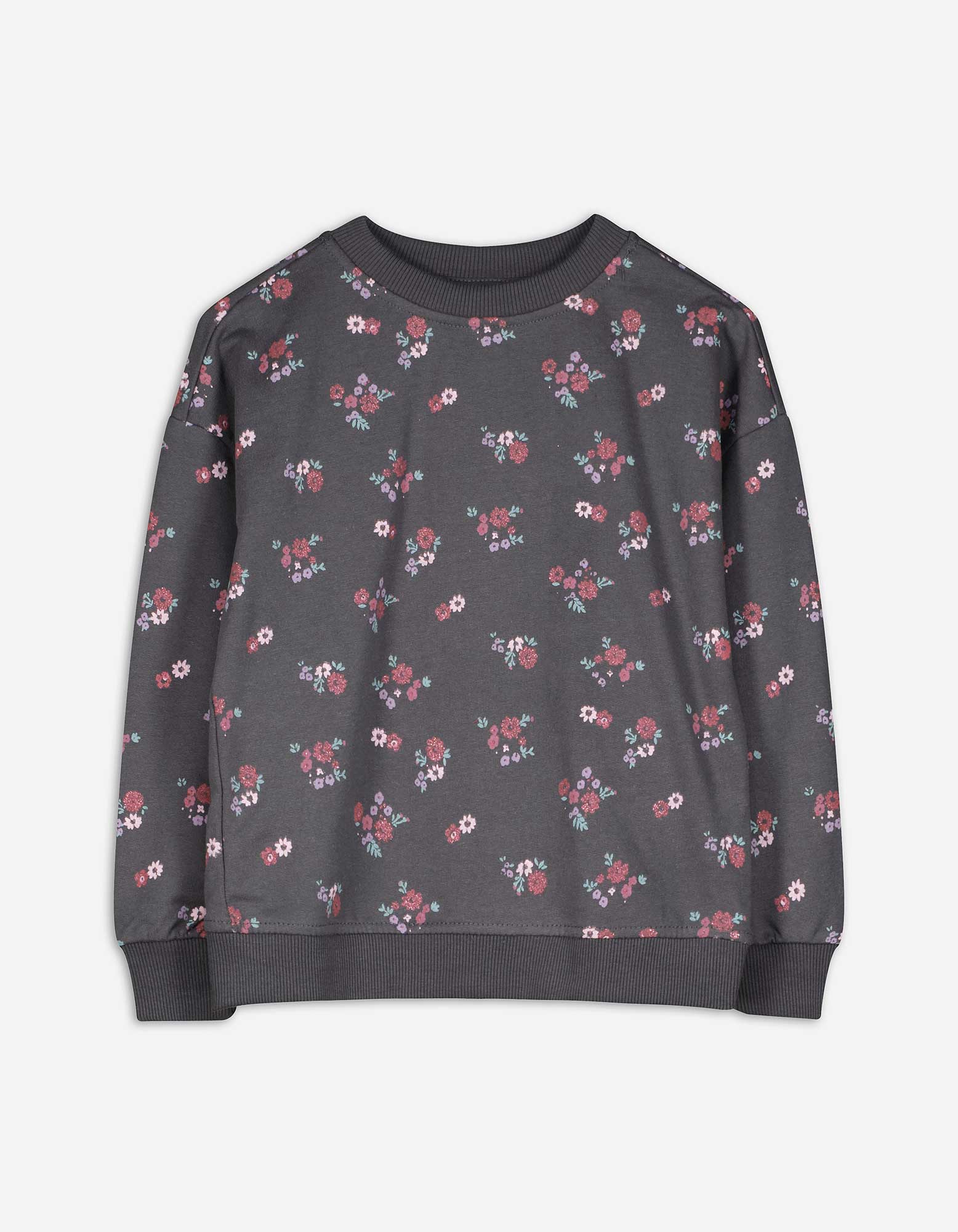 Kinder Sweatshirt - Florales Muster, Takko, dunkelgrau