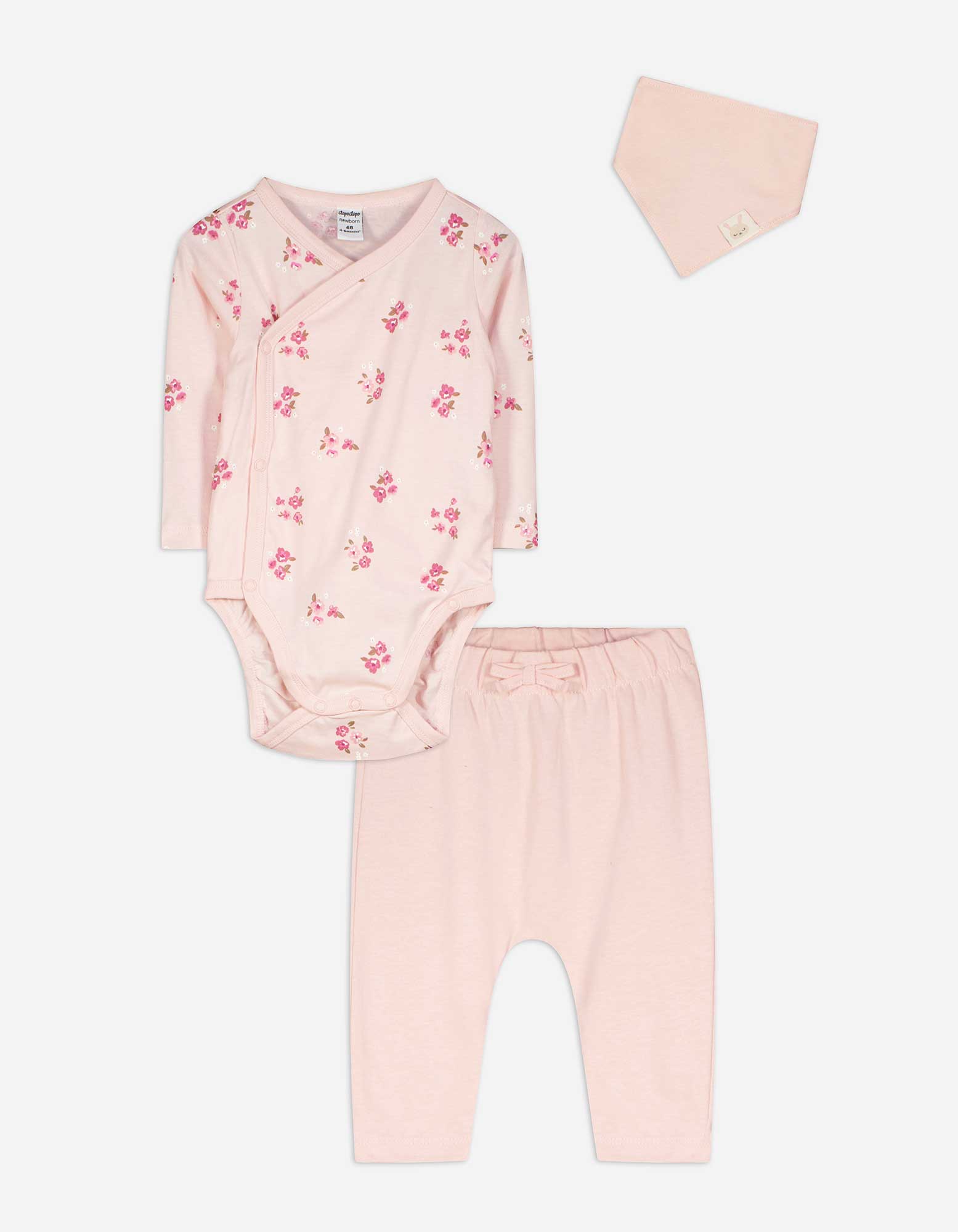 Baby Set aus T-Shirt, Hose und Lätzchen - Print, Takko, rosa