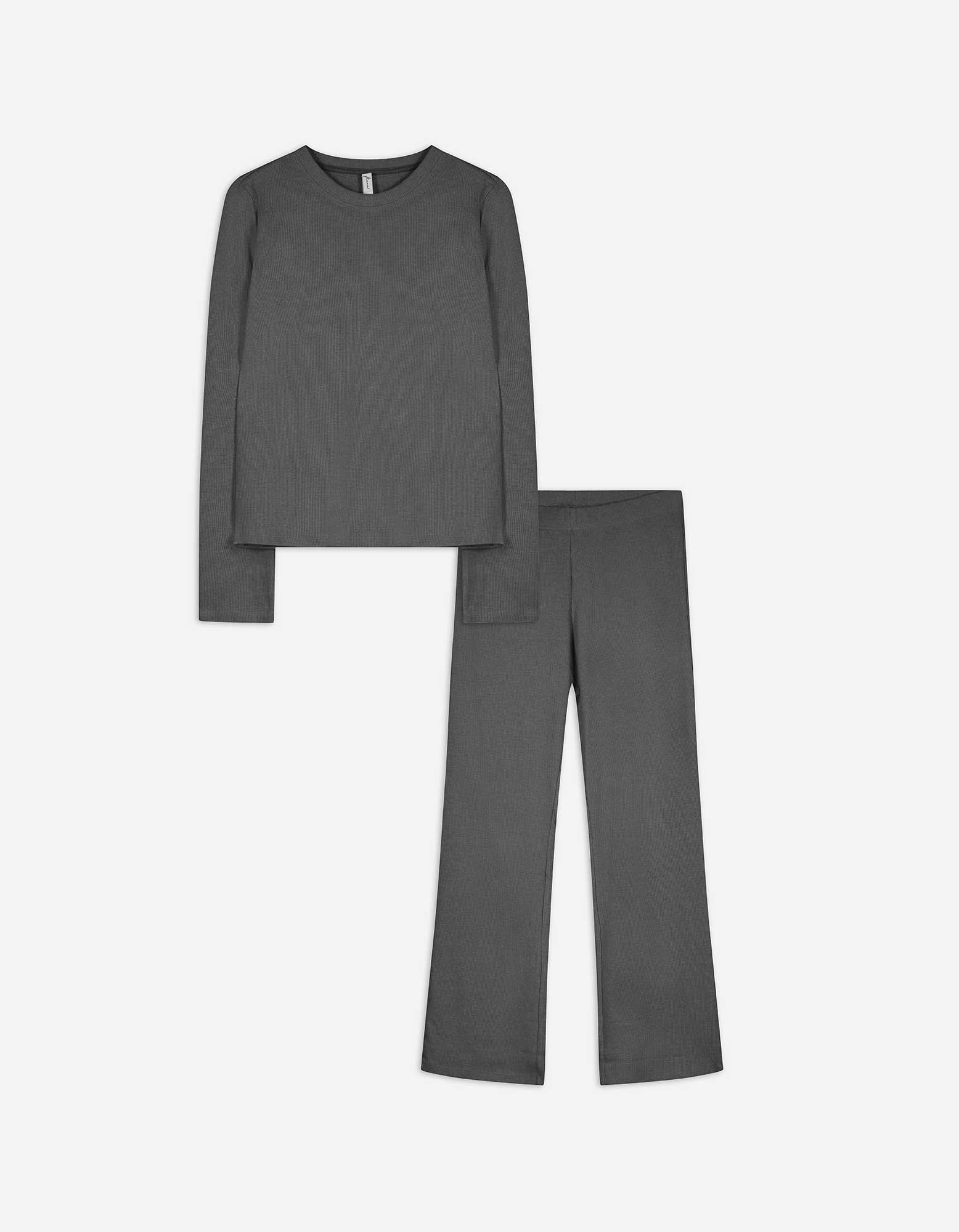 Damen Pyjama Set aus Langarmshirt und Hose - dunkelgrau, Takko, dunkelgrau S