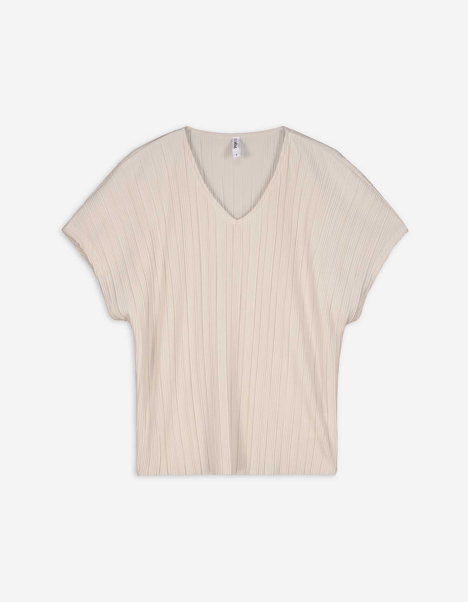 Damen T-Shirt - Plisseefalten, Takko, beige XS