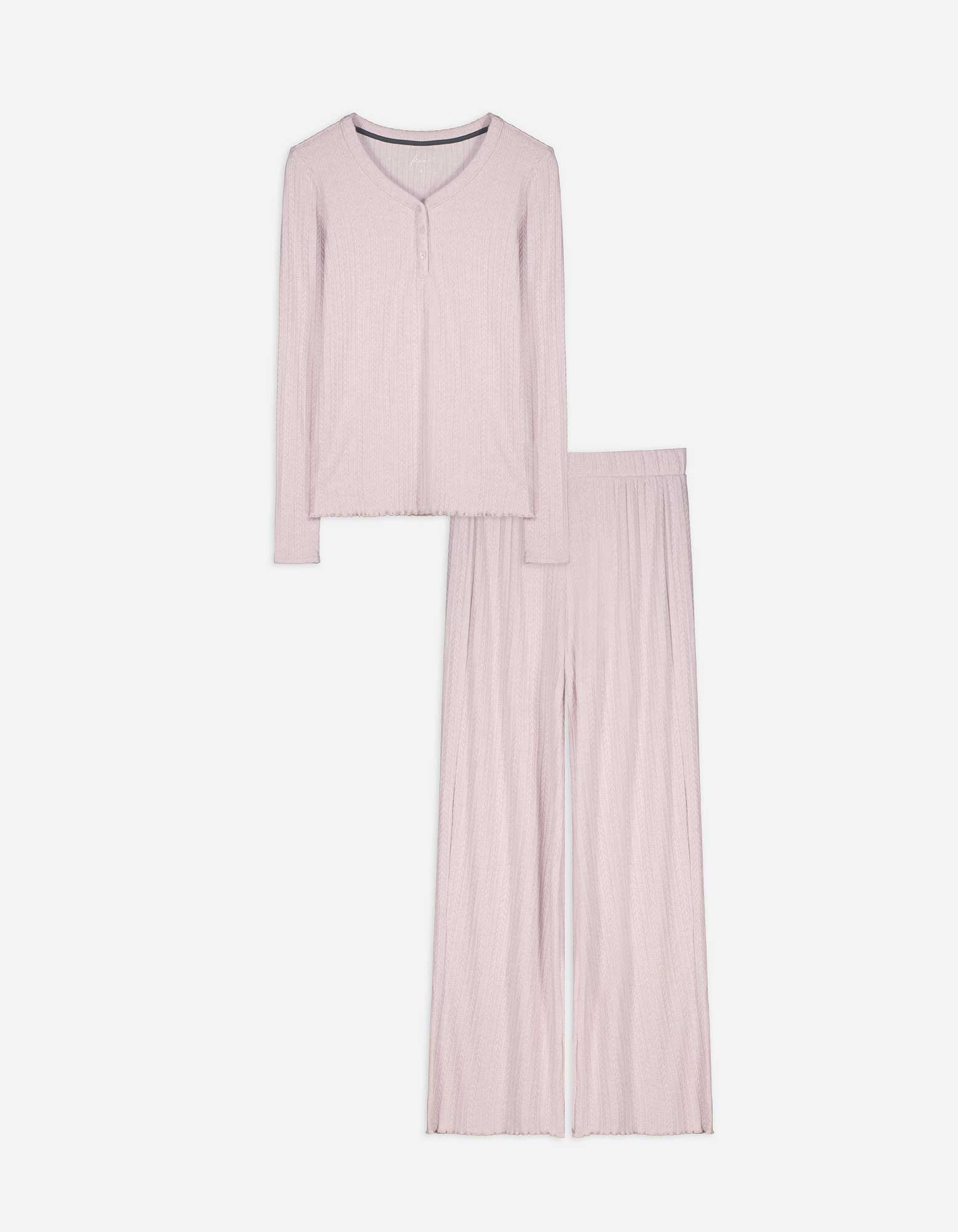 Damen Pyjama Set aus Shirt und Hose - Strukturiertes Material - rosa, Takko, rosa L