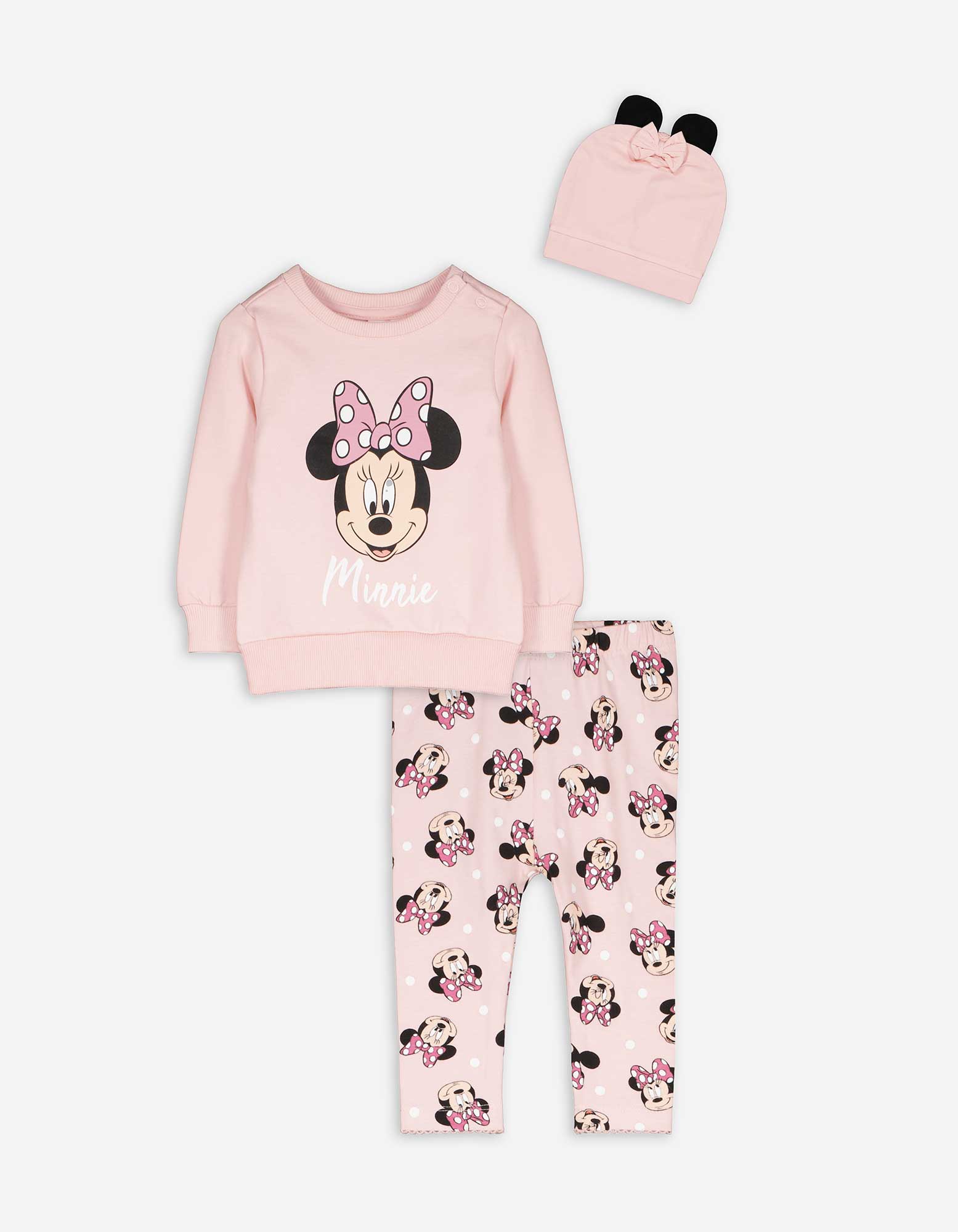 Baby Set aus Sweatshirt, Hose und Mütze - Minnie Mouse - rosa, Takko, rosa