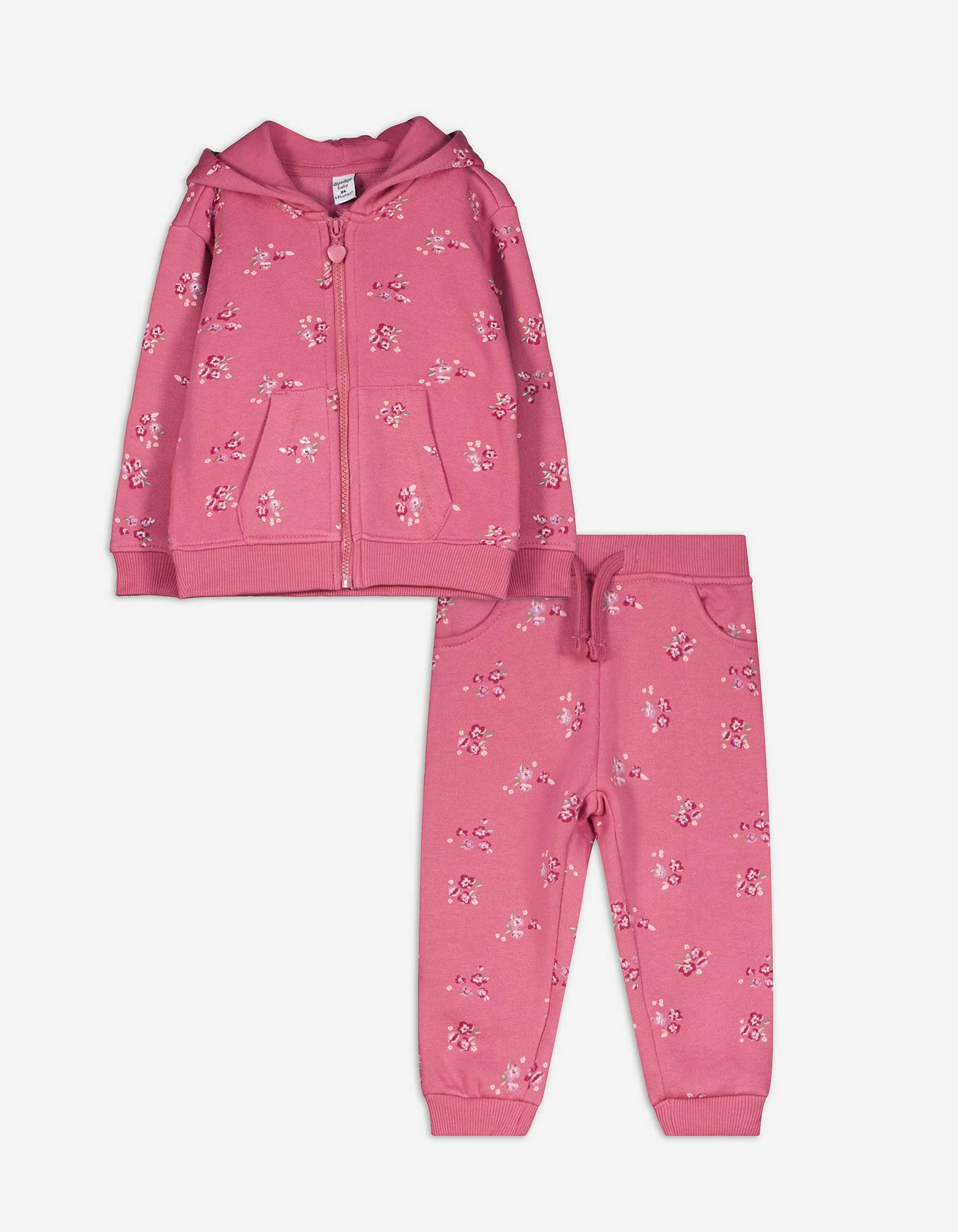 Baby Set aus Sweatjacke und Sweathose - Florales Muster, Takko, rosa