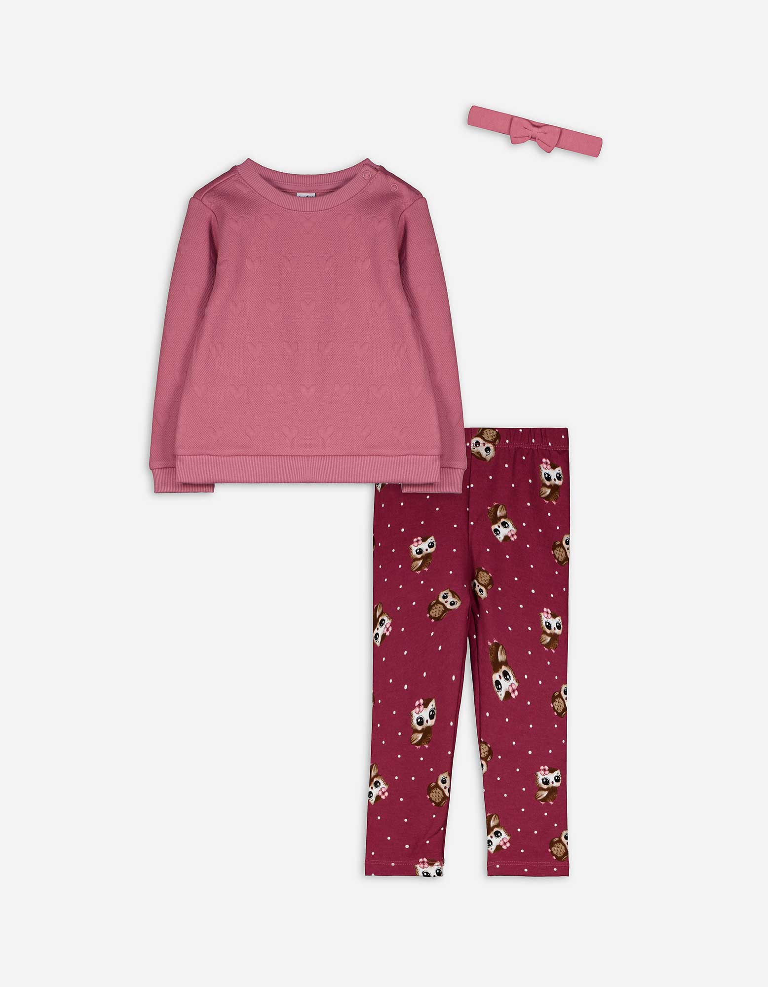 Baby Set aus Sweatshirt Hose und Stirnband - Schleifenapplikation - rosa, Takko, rosa