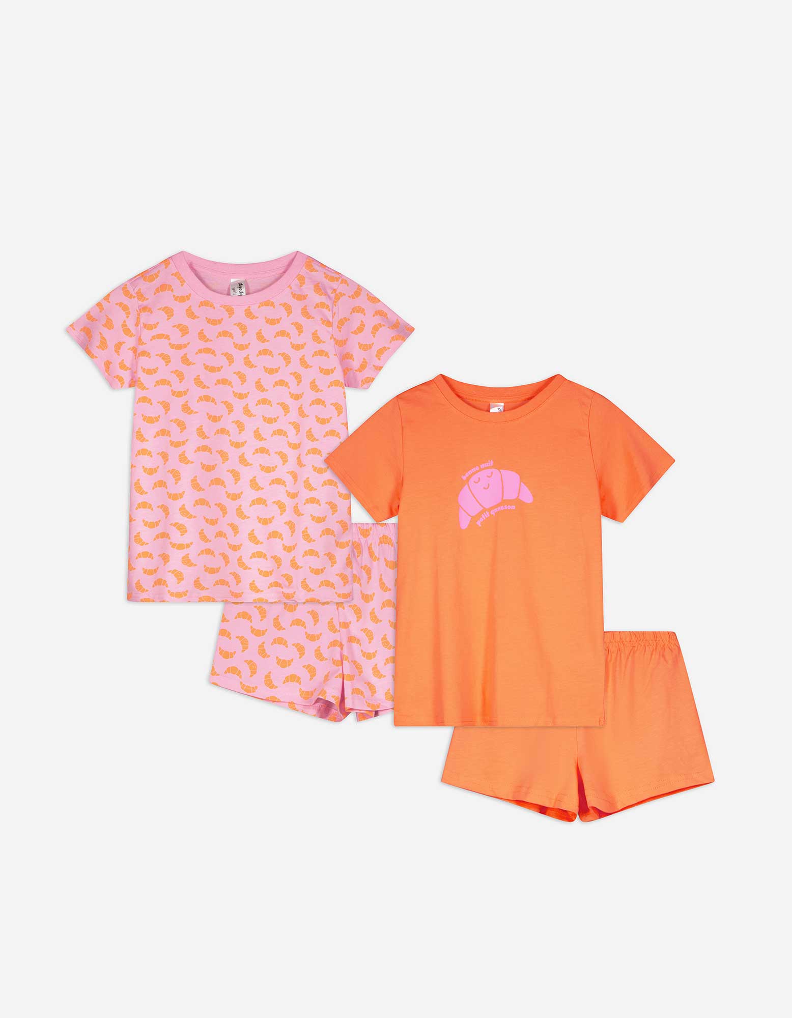 Kinder Pyjama Set aus Shirt und Shorts - 2er-Pack, Takko, orange