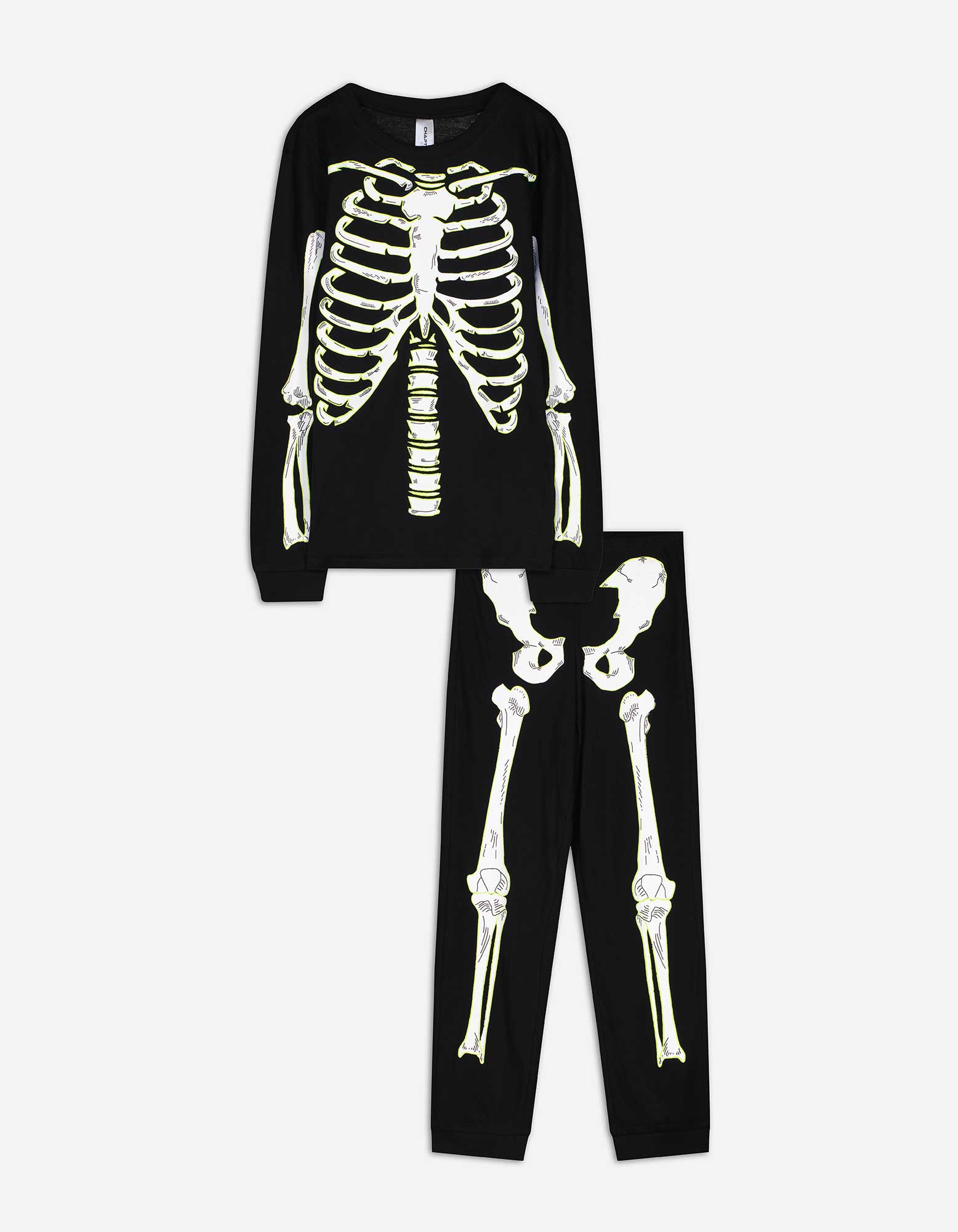 Kinder Pyjama Set aus Langarmshirt und Hose  - Leuchtet im Dunklen - schwarz, Takko, schwarz