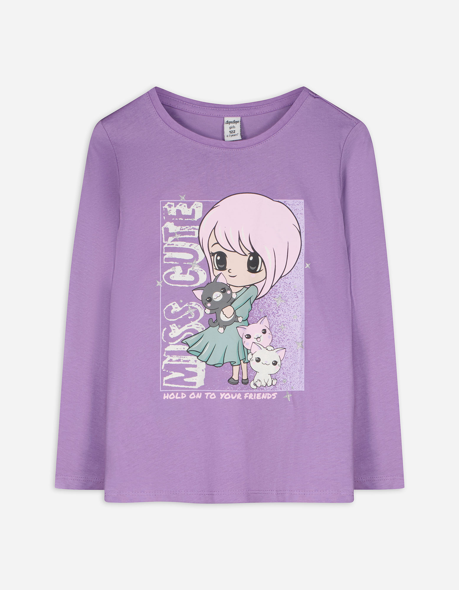 Kinder Langarmshirt - Glitzerprint, Takko, dunkellila