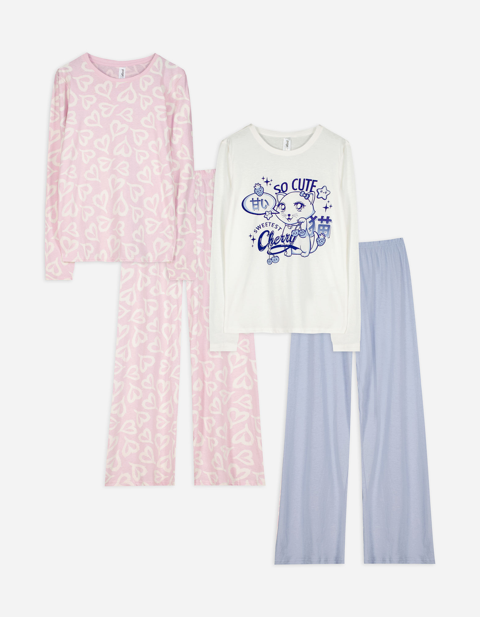 Kinder Pyjama Set aus Langarmshirt und Hose  - 2er-Pack - rosa, Takko, rosa