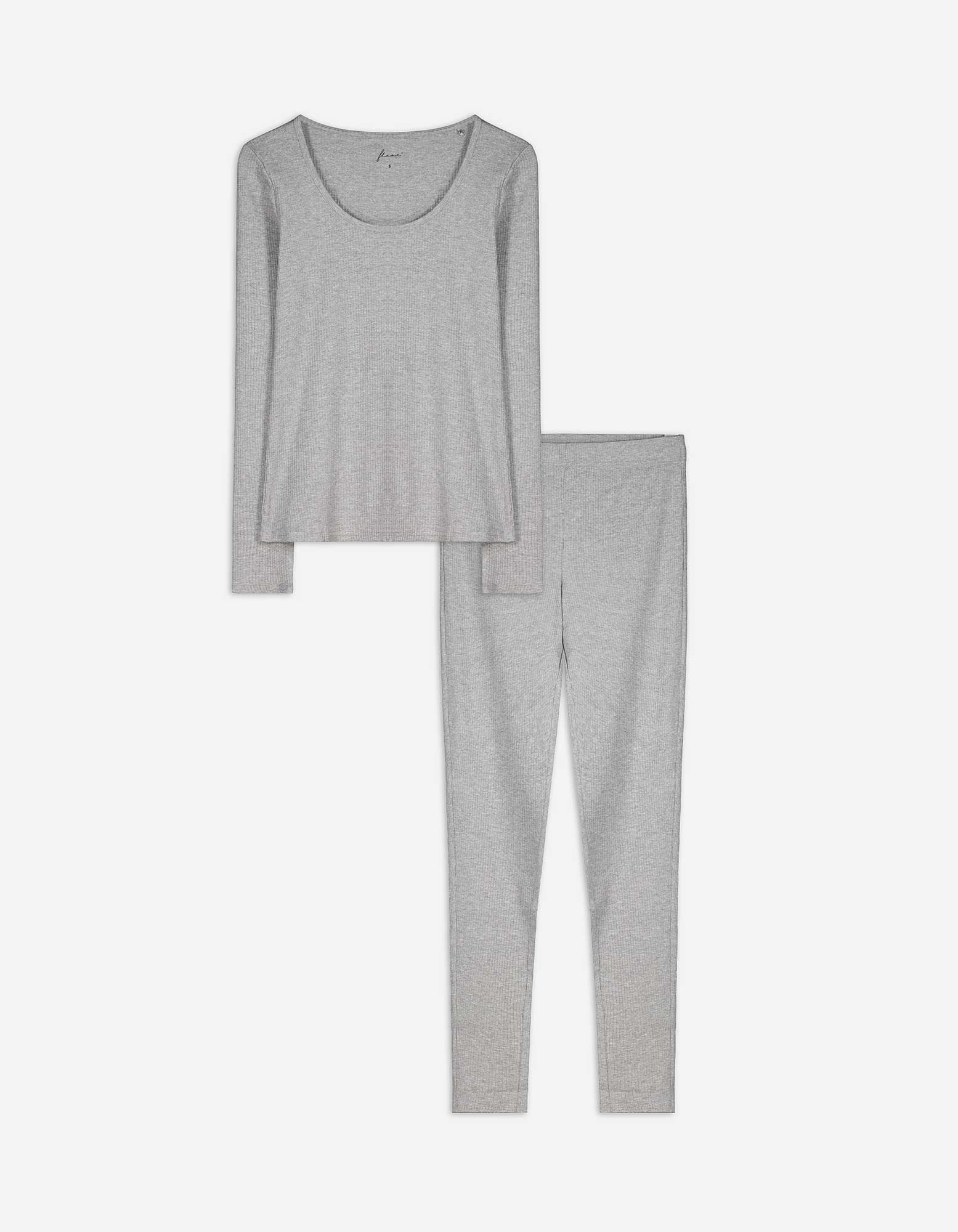 Damen Pyjama Set aus Langarmshirt und Hose  - Gerippt - grau, Takko, grau XL