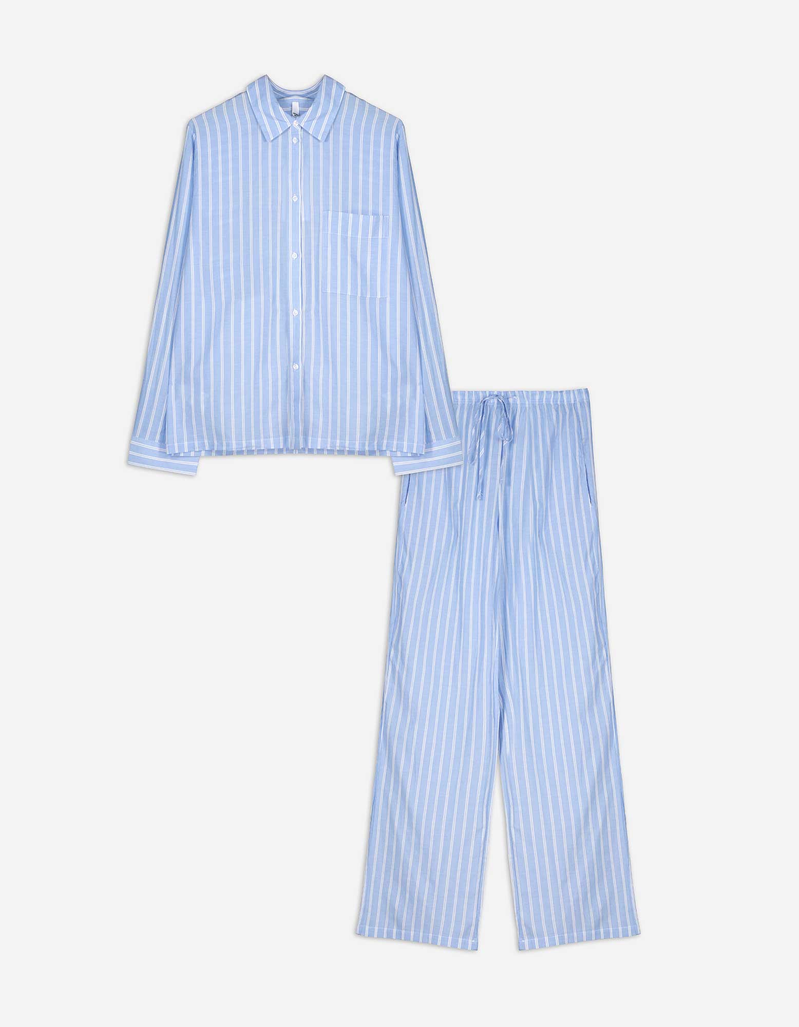 Damen Pyjama Set aus Langarmshirt und Hose  - Streifen - blau, Takko, blau S