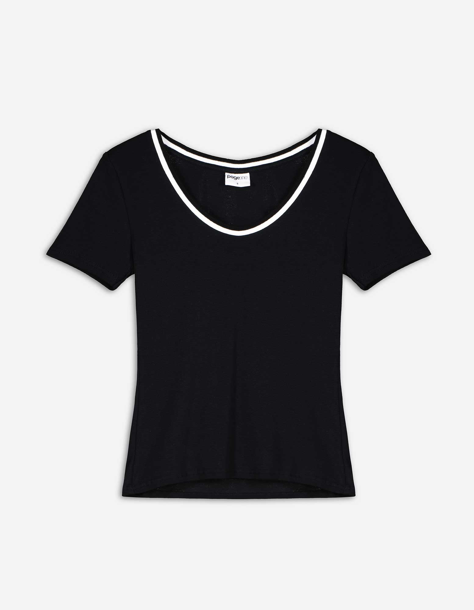 Damen T-Shirt - Kontraststreifen, Takko, schwarz L